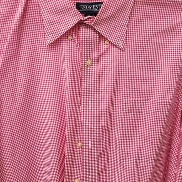 Lands End Pink Checkard Dress Shirt 16 neck - Picture 3 of 6